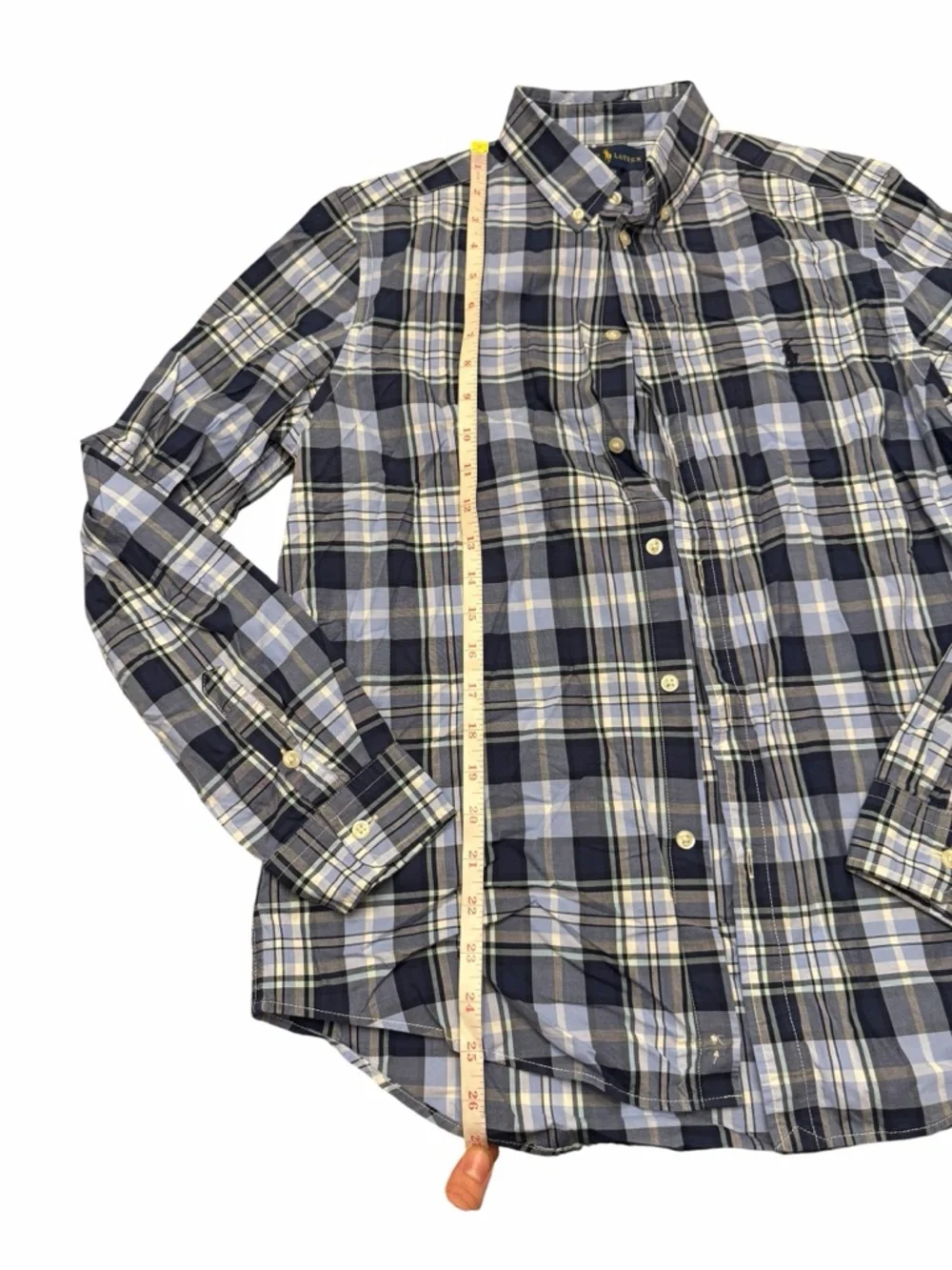 Men Polo Ralph Lauren Shirt Blue Plaid Button Down Long Sleeve XL Cotton Classic